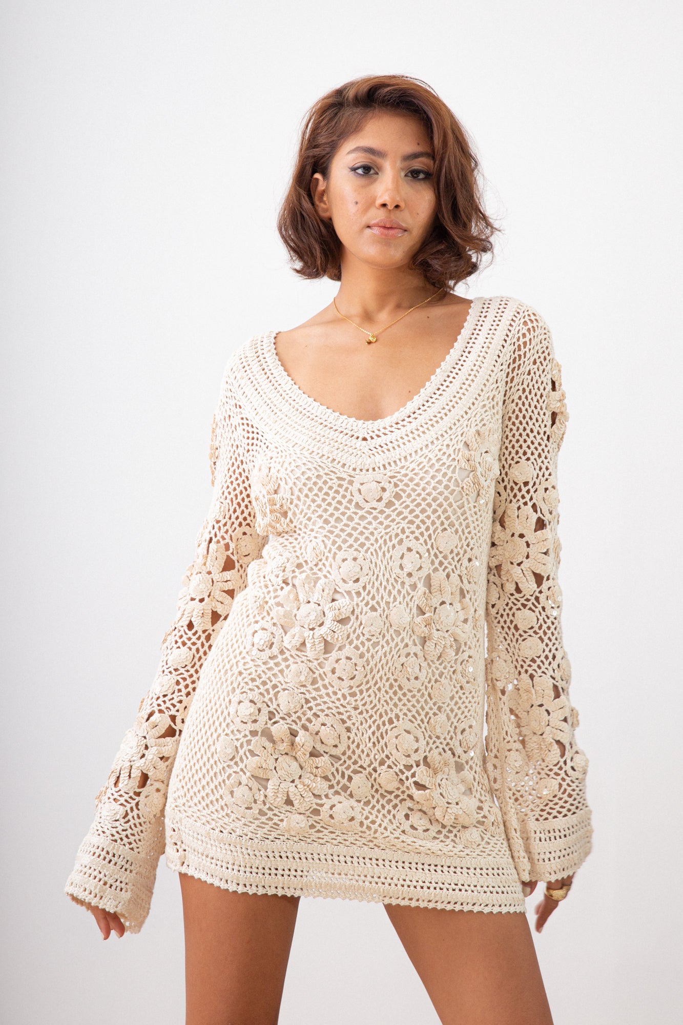 SPARKLING STARS CROCHET MINI DRESS