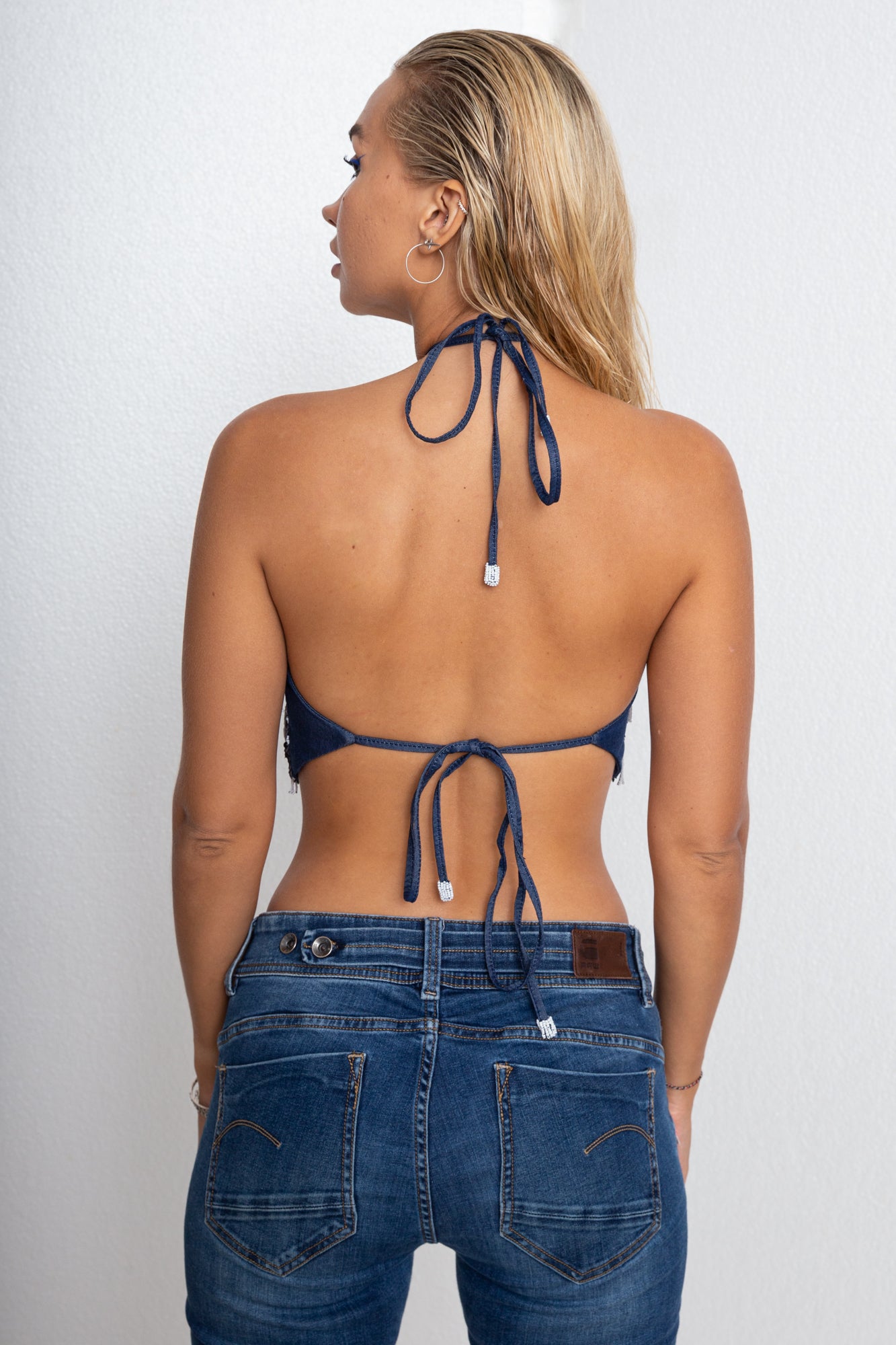 HARD FEELINGS - Beaded Denim Halter